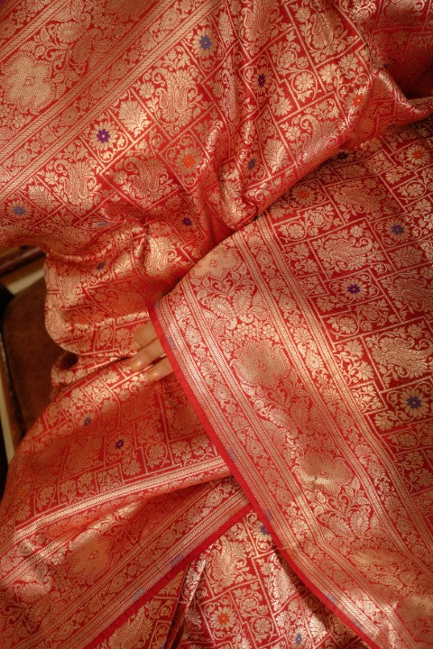 Red Katan Pure Silk Brocade Saree - Panaya