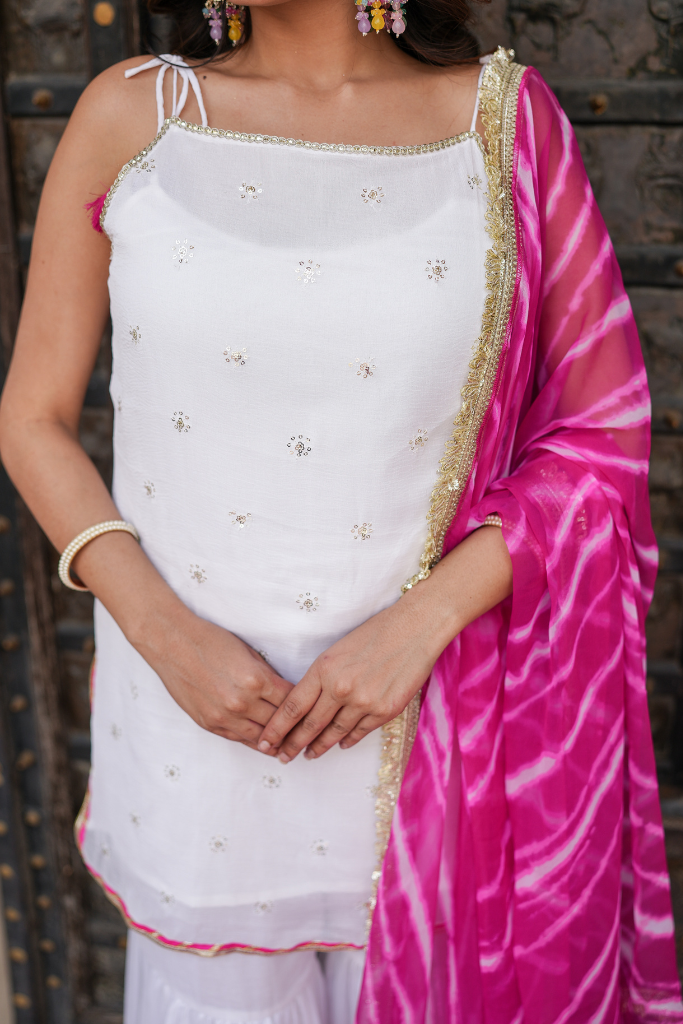 Rangrez White Chiffon Festive Sharara Set