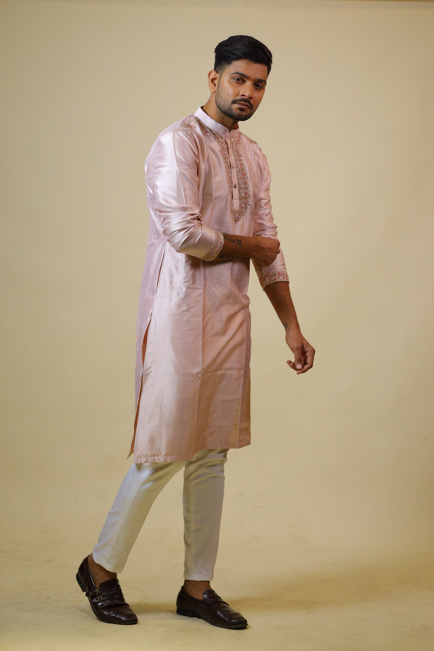 Pink Dupion Silk Intricate Embroidered Festive ( only Kurta )