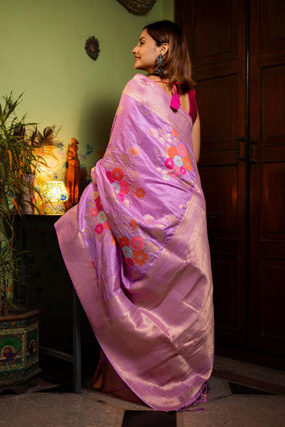 Purple floral viscose silk saree