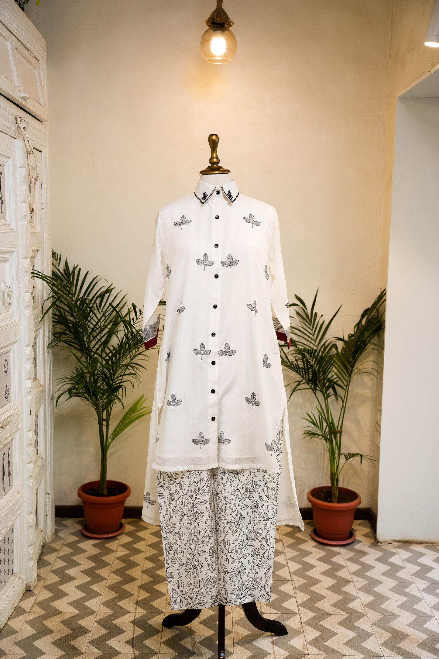 Ivory Hand Block Printed Cotton Silk Coord Set
