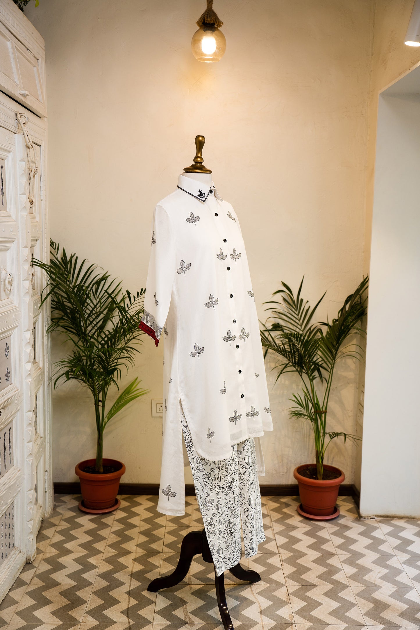 Ivory Hand Block Printed Cotton Silk Coord Set