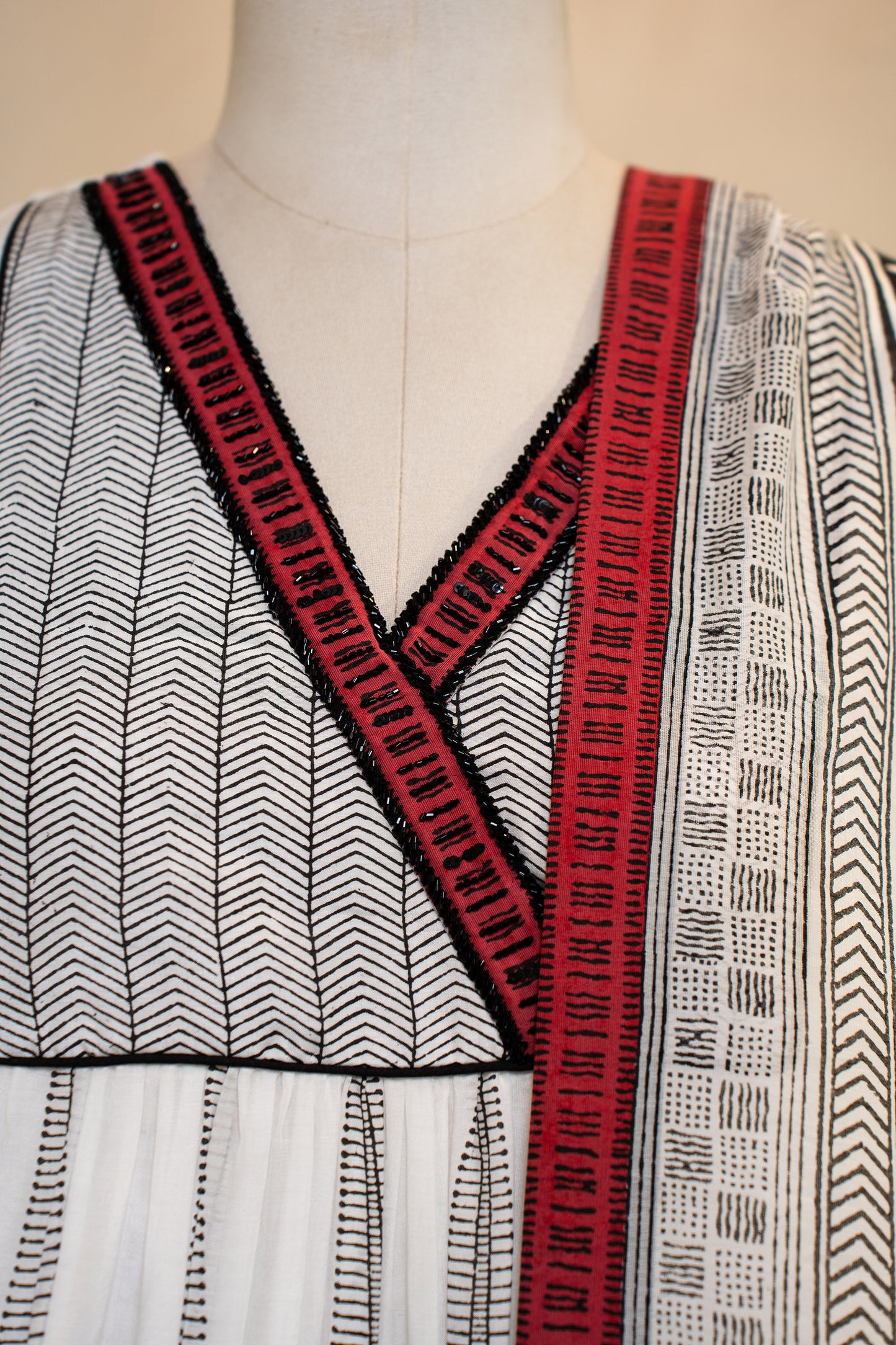 Hand Block Printed Overlap Yoke and Embroidered Kurta Set