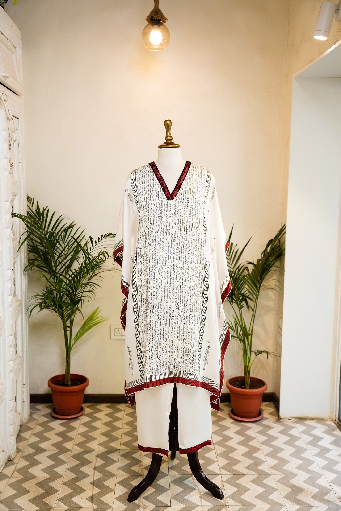 Ivory Hand Block Printed Modal Kaftan set