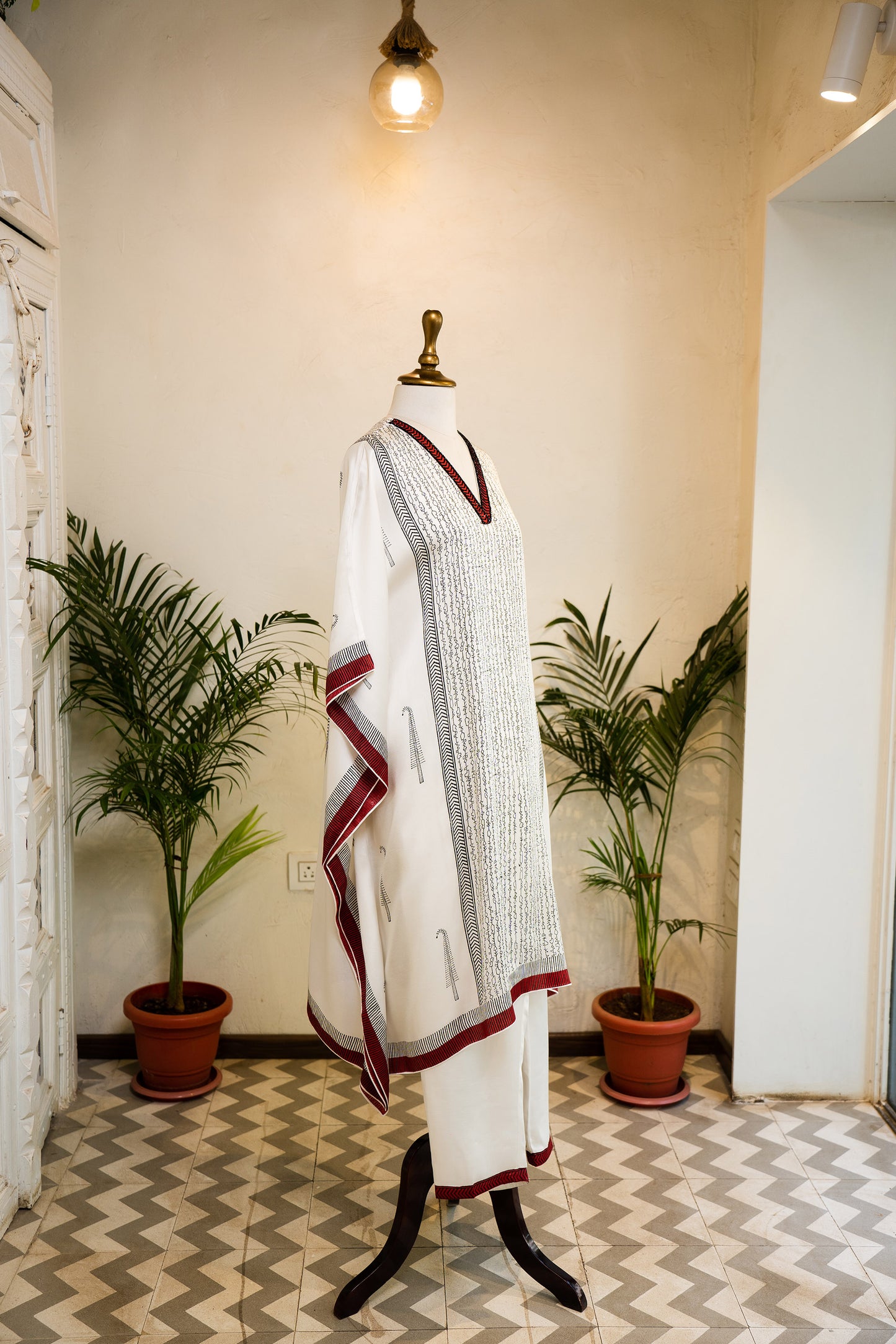 Ivory Hand Block Printed Modal Kaftan set