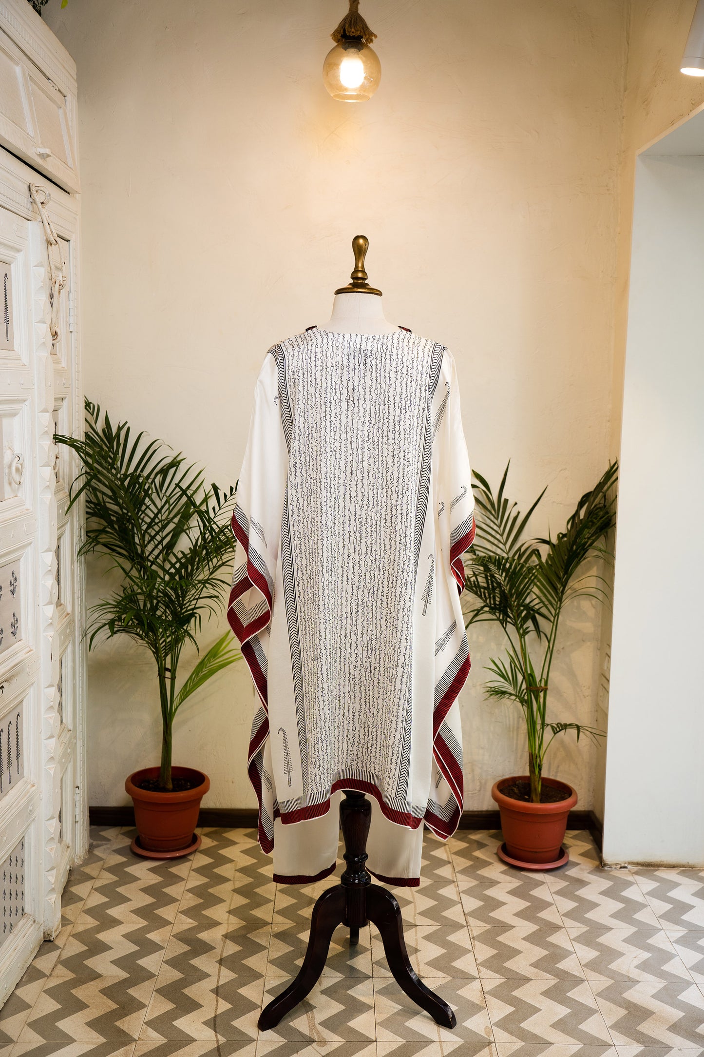 Ivory Hand Block Printed Modal Kaftan set