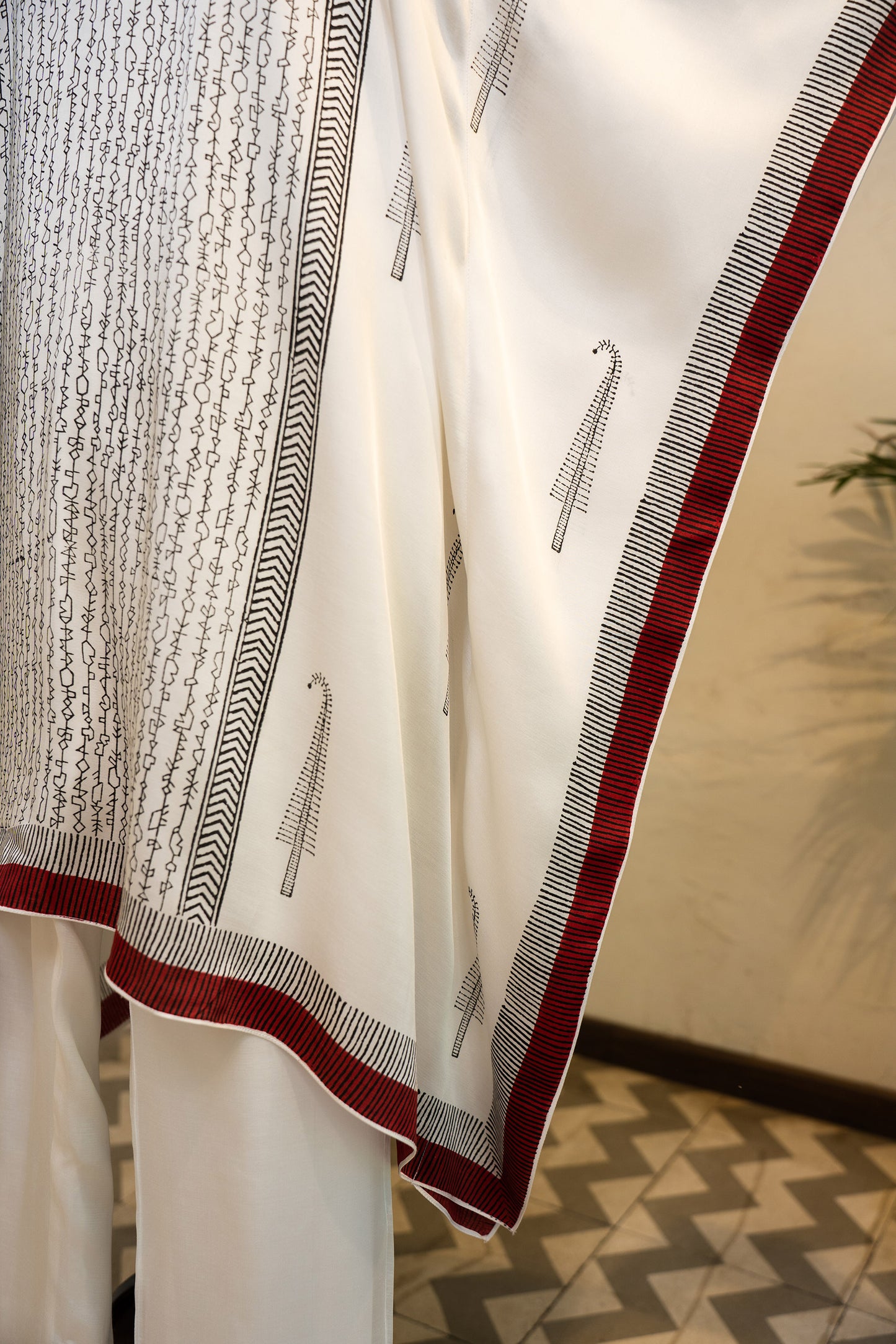 Ivory Hand Block Printed Modal Kaftan set