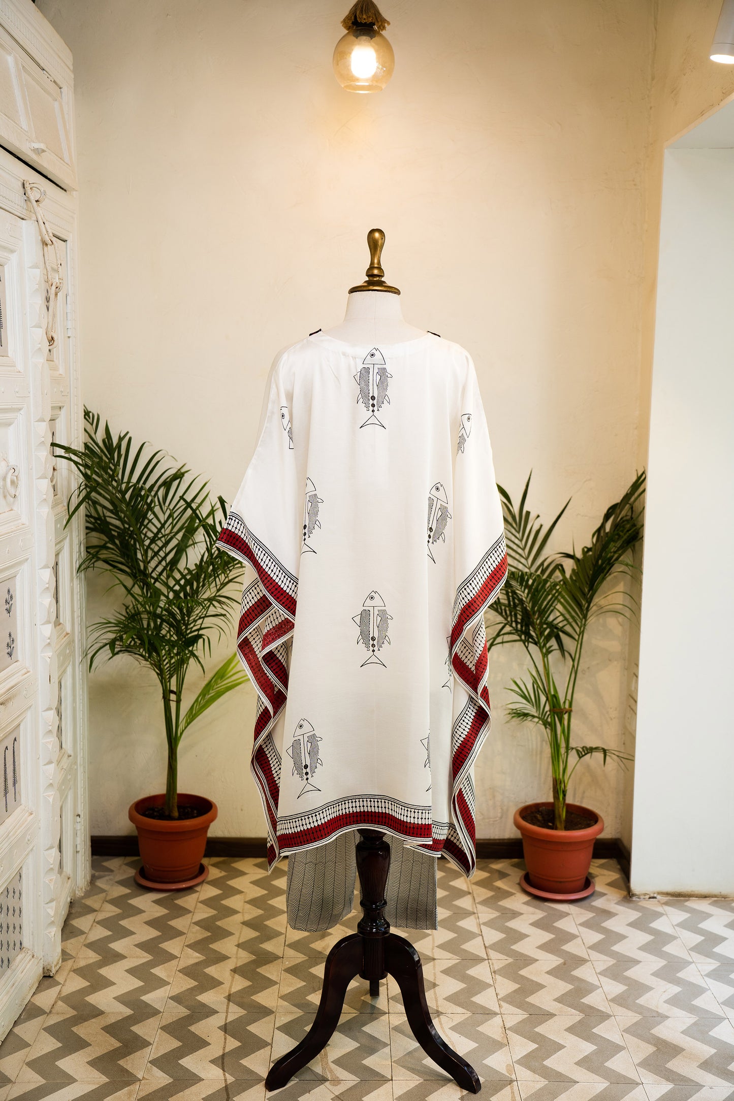 Ivory Contemporary Hand Block Printed Modal Kaftan Set