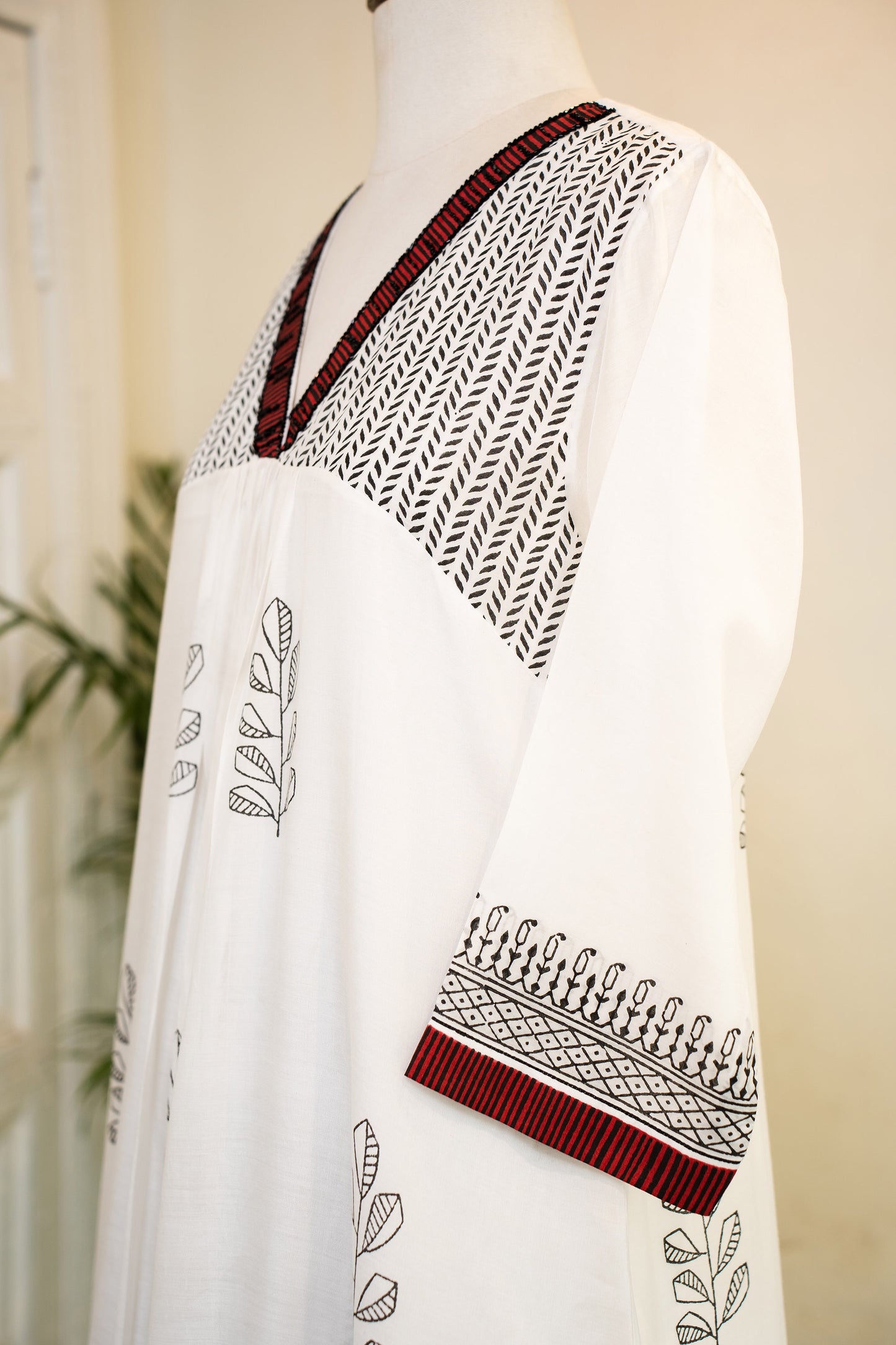 Ivory Hand Block Printed Cotton Silk Kurta Set