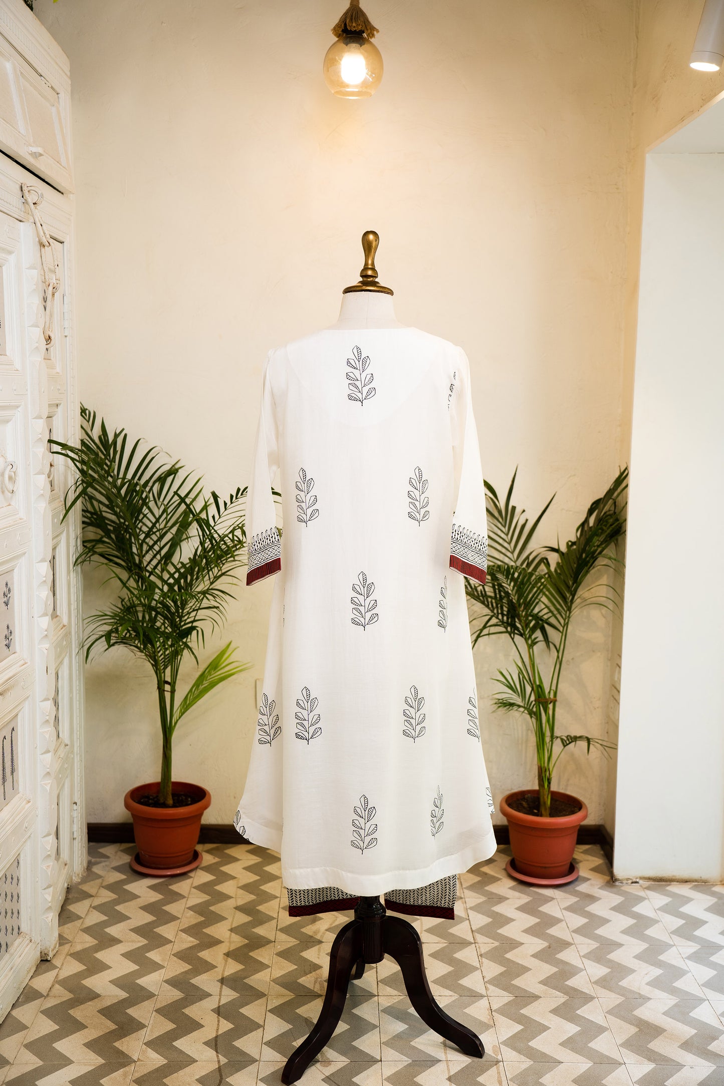 Ivory Hand Block Printed Cotton Silk Kurta Set