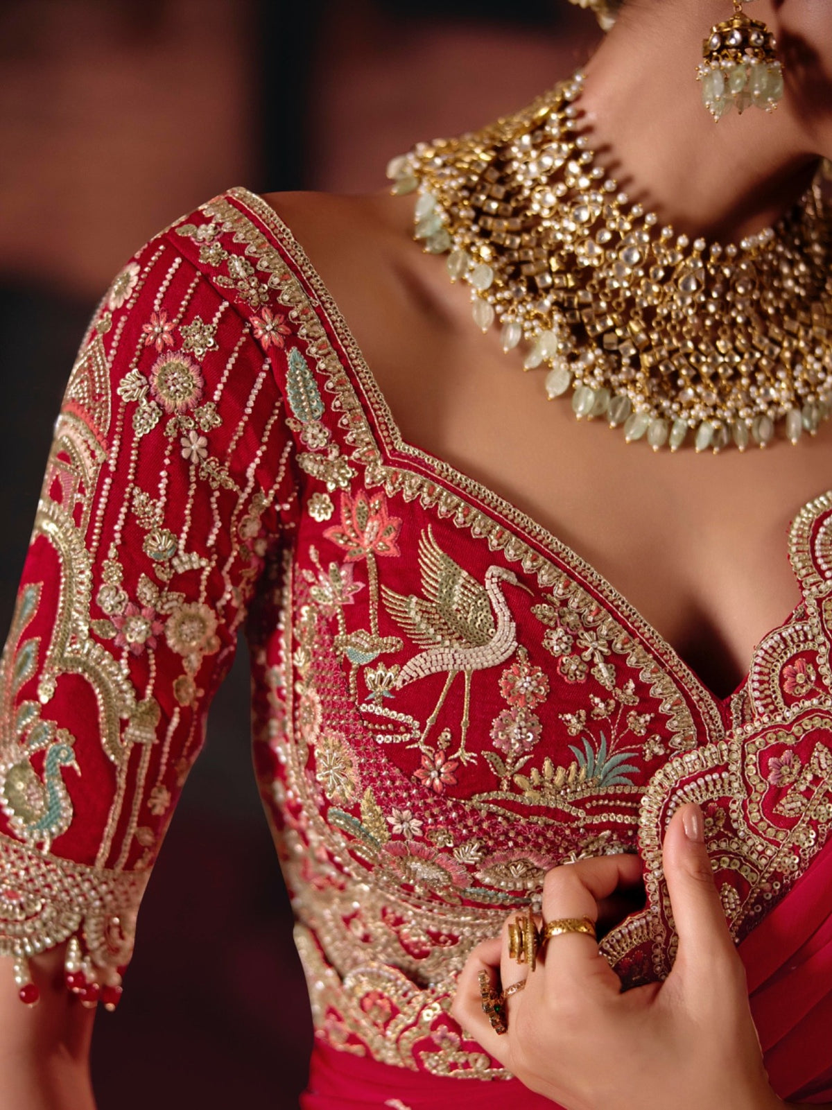 Red Silk Cut dana, Zardozi & Beads Embroidered Heavy Bridal Lehenga