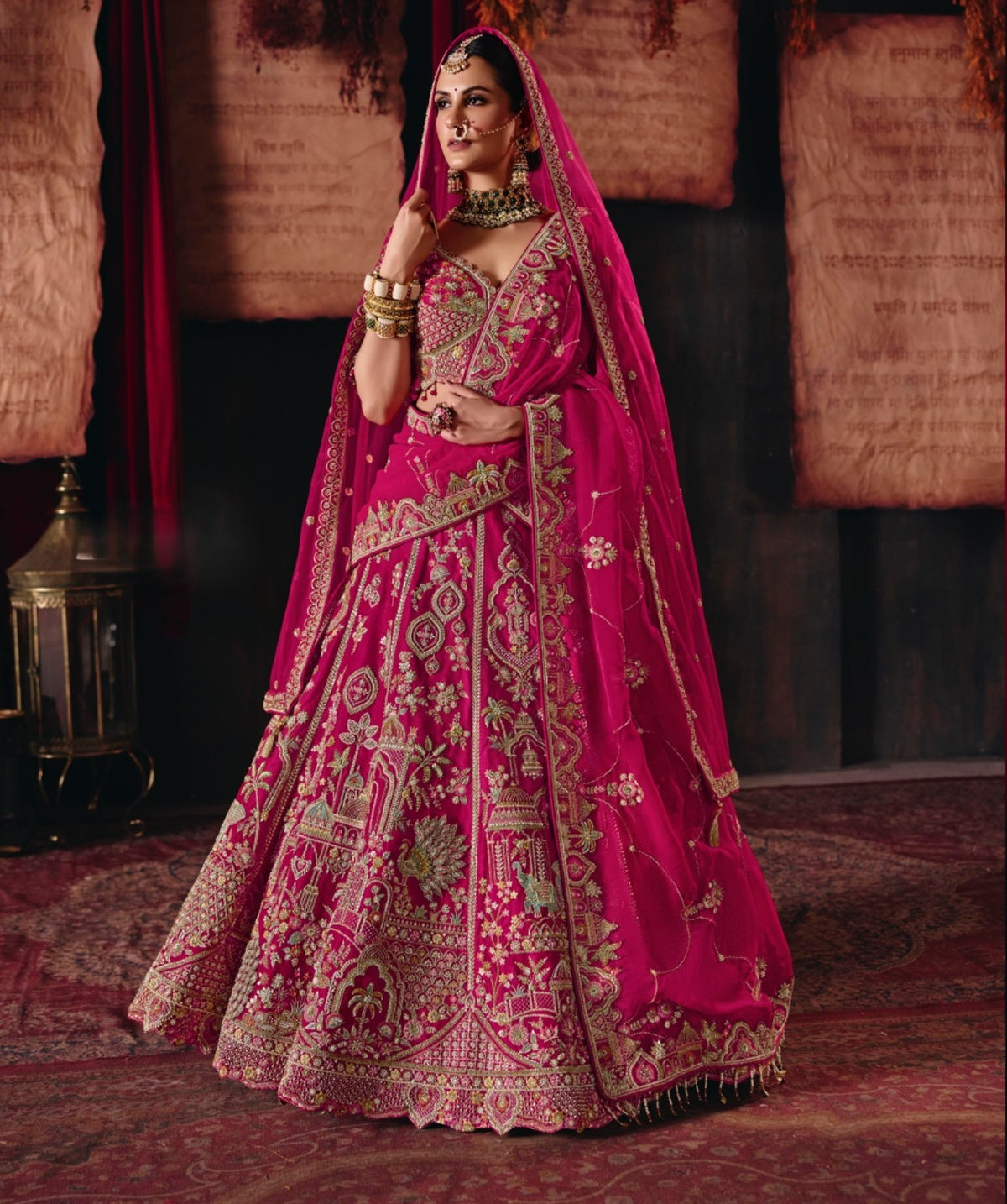 Pink Color Cut dana, Zardozi & Beads Embroidered Silk Bridal Lehenga