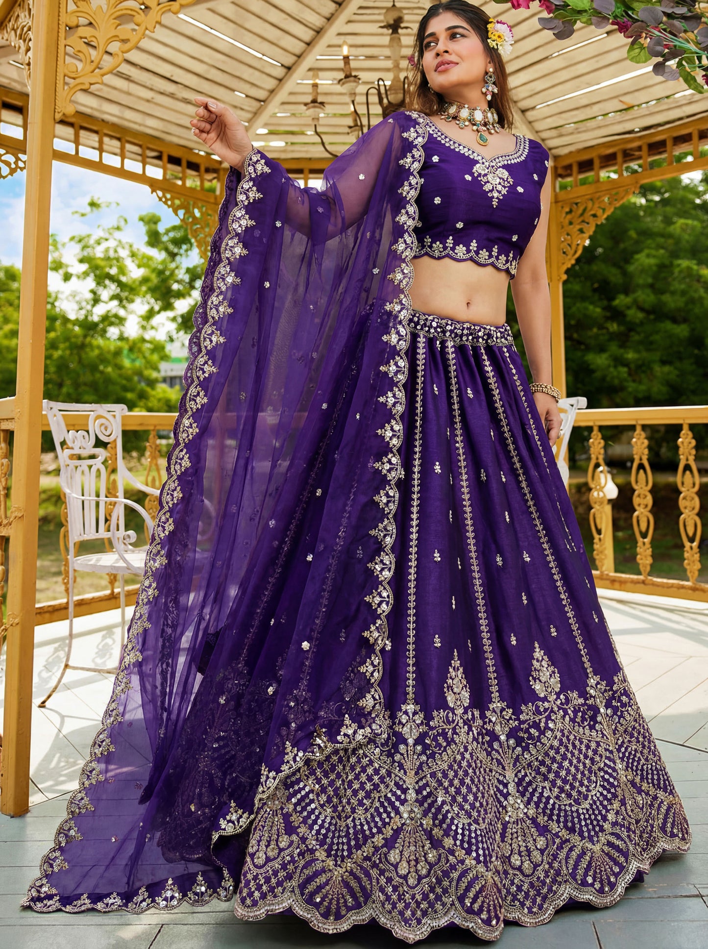 Purple Satin Silk With Cut Work & Beads Work Bridesmaid Lehenga Choli