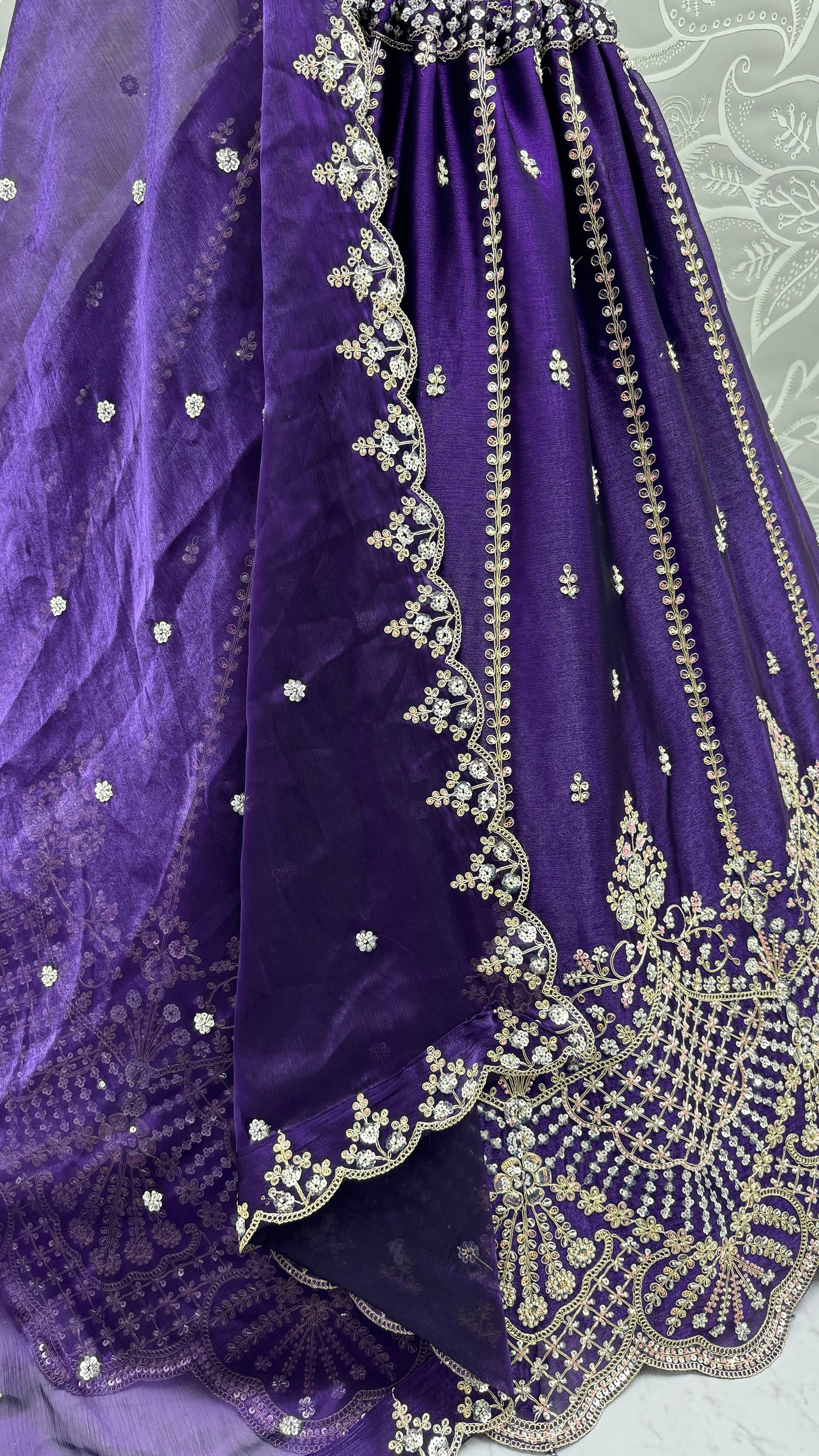 Purple Satin Silk With Cut Work & Beads Work Bridesmaid Lehenga Choli