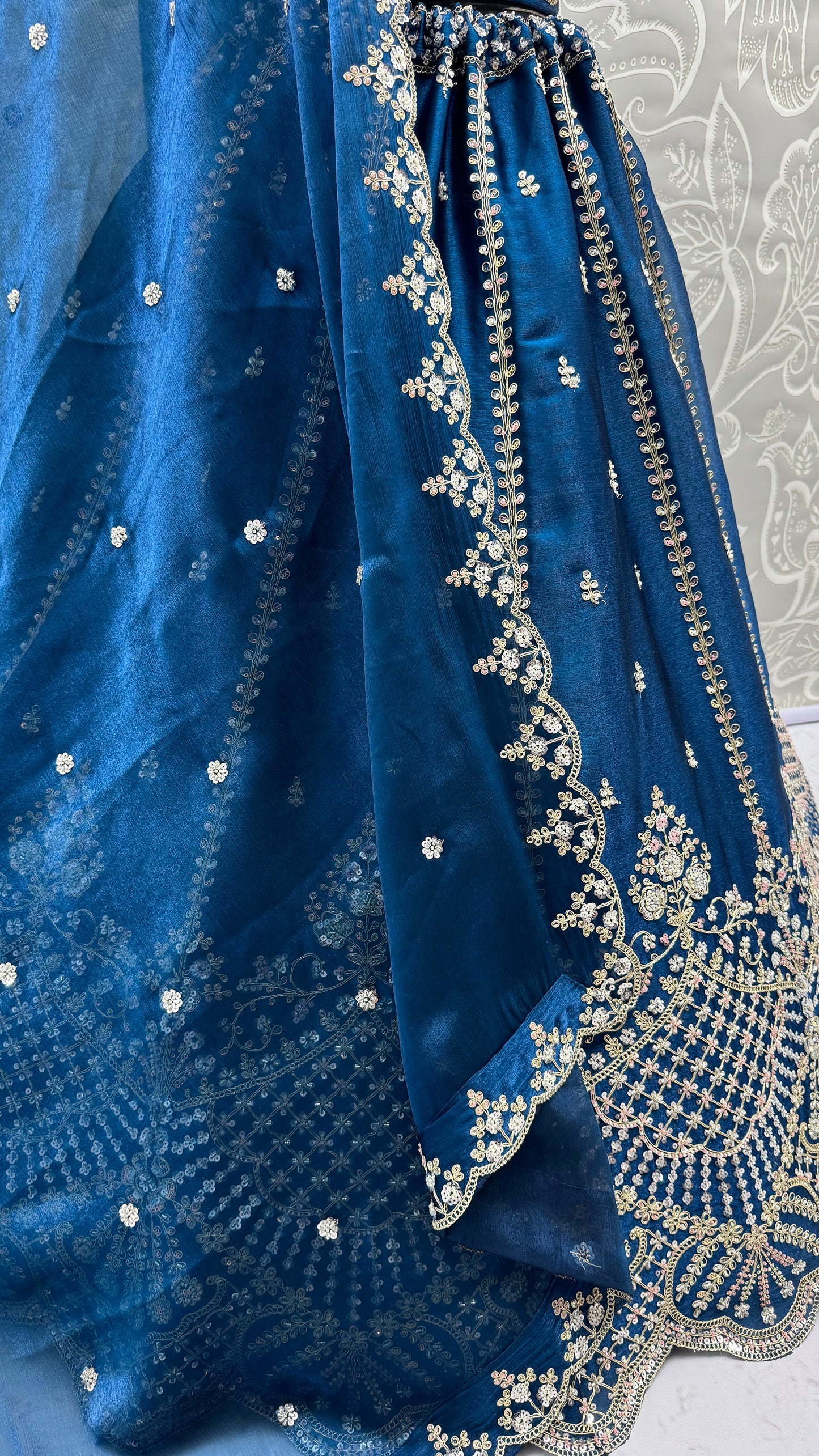 Royal Blue Satin Silk With Cut Work & Beads Work Bridesmaid Lehenga Choli