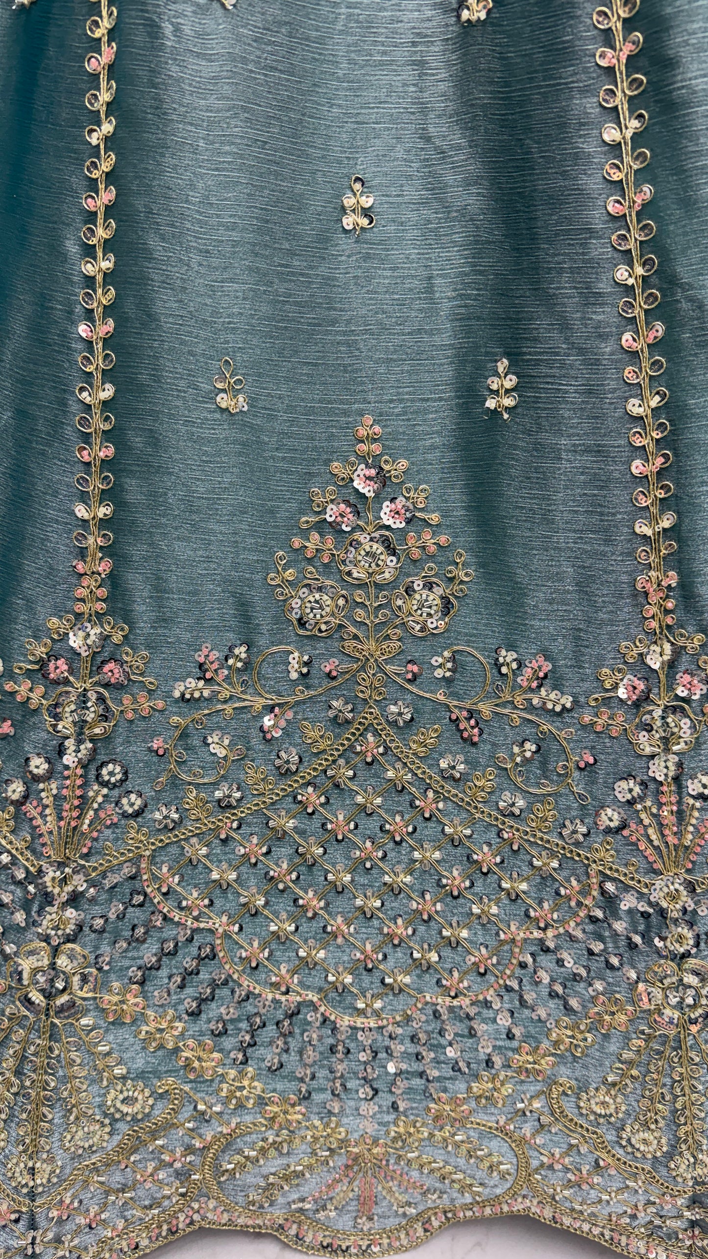 Sea Blue Satin Silk With Cut Work & Beads Work Bridesmaid Lehenga