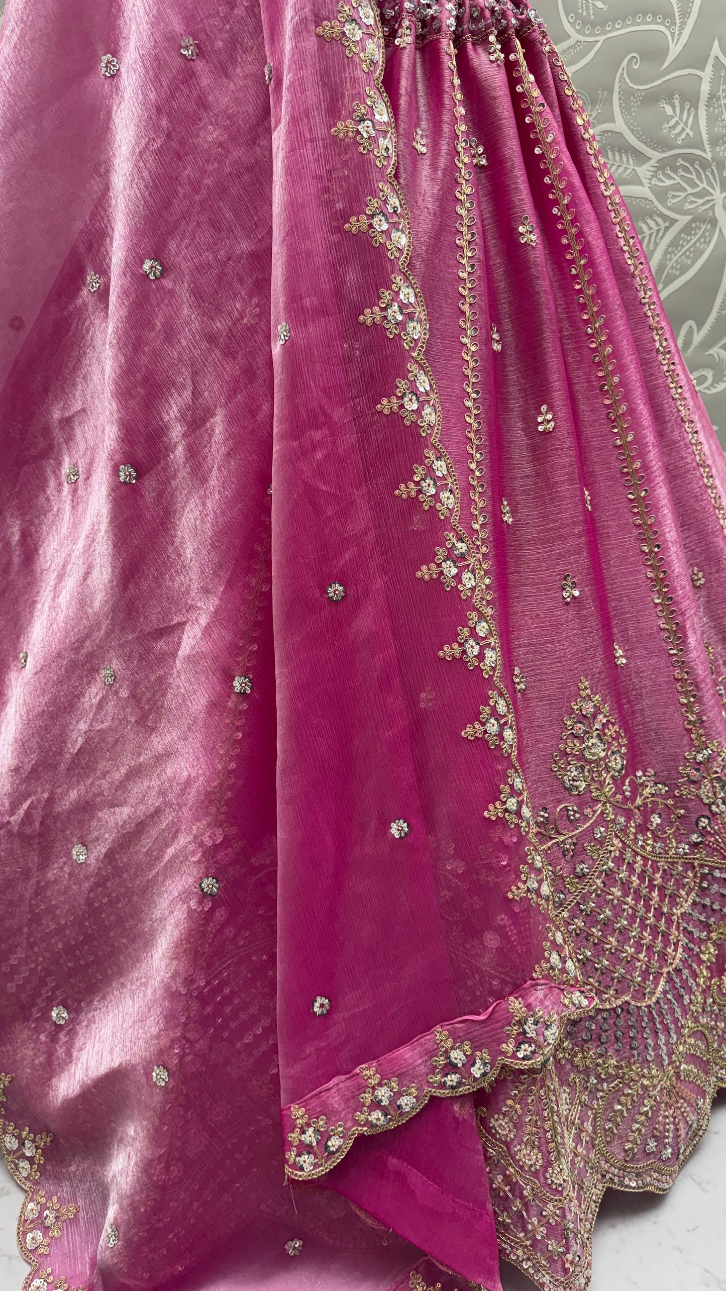Light Pink Satin Silk With Cut Work & Beads Work Bridesmaid Lehenga for Sangeet