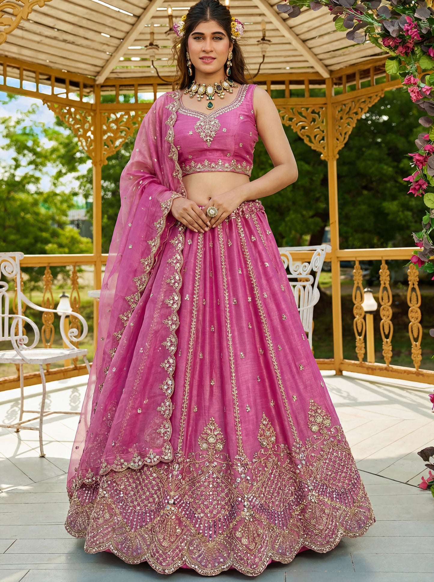 Light Pink Satin Silk With Cut Work & Beads Work Bridesmaid Lehenga for Sangeet