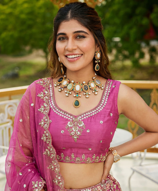 Light Pink Satin Silk With Cut Work & Beads Work Bridesmaid Lehenga for Sangeet