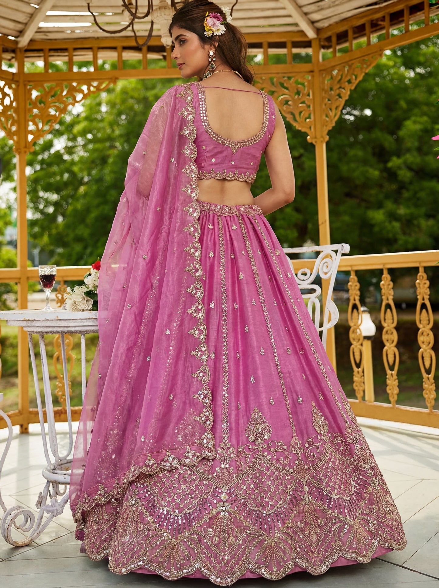 Light Pink Satin Silk With Cut Work & Beads Work Bridesmaid Lehenga for Sangeet