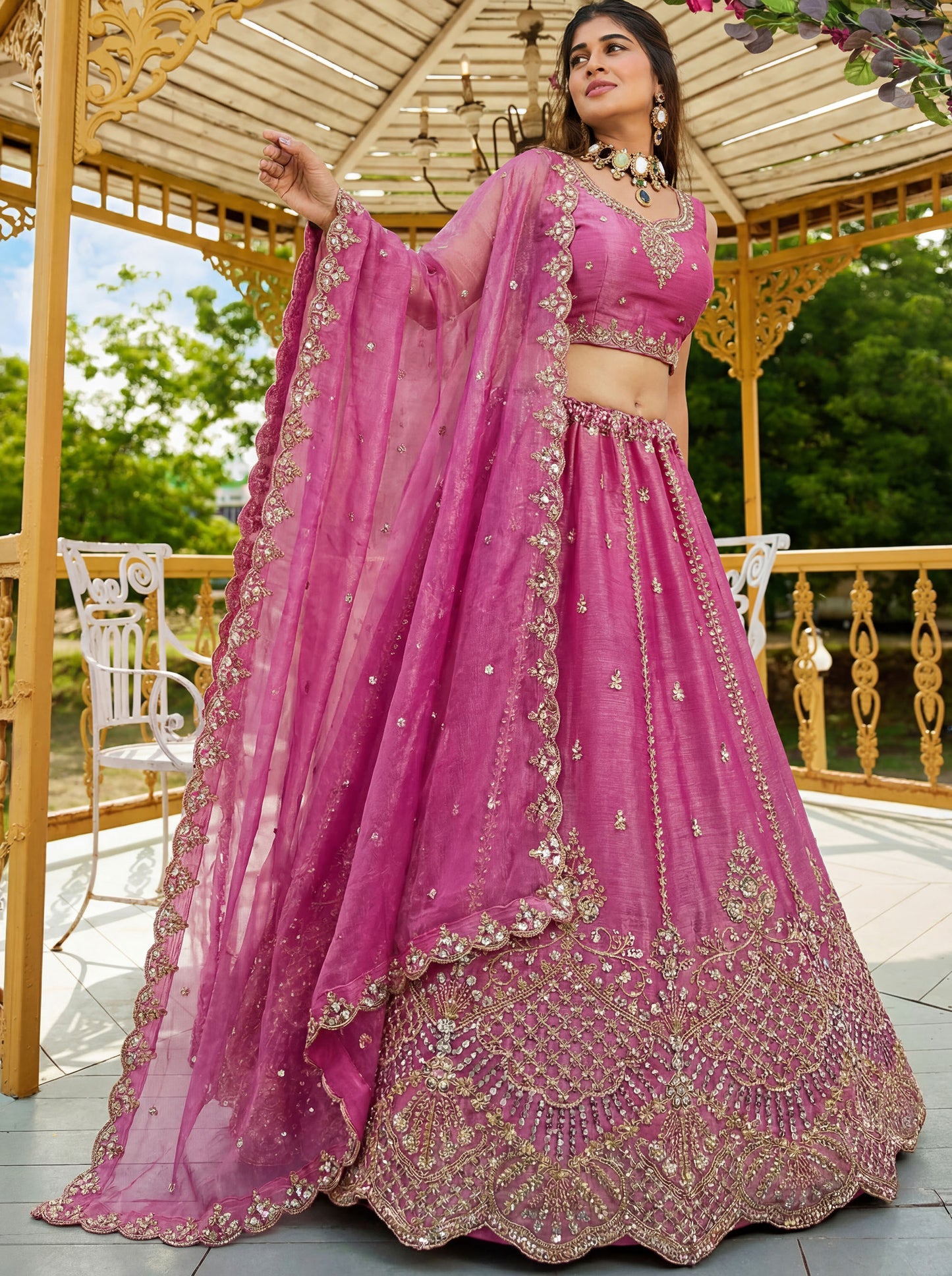 Light Pink Satin Silk With Cut Work & Beads Work Bridesmaid Lehenga for Sangeet