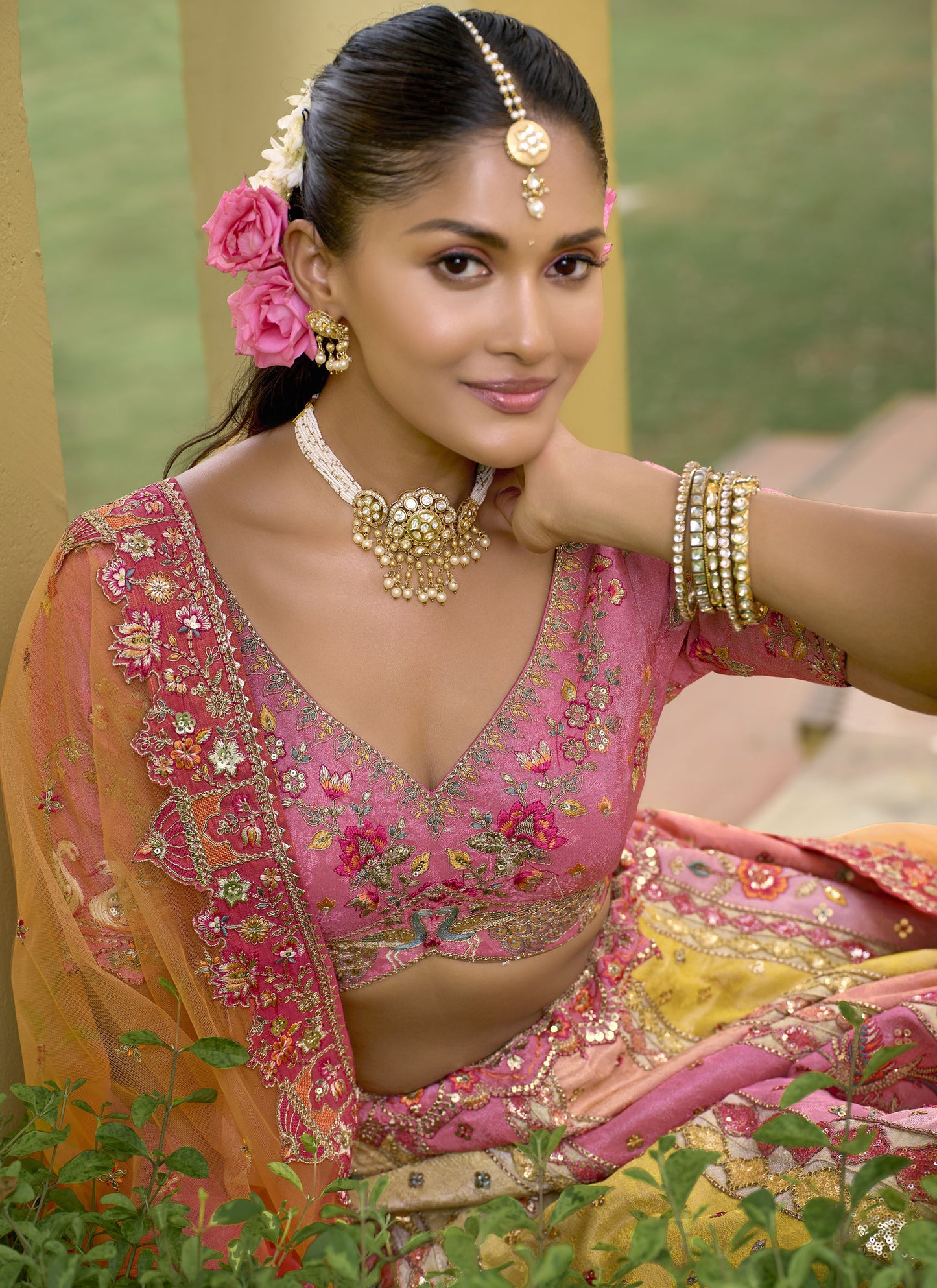 Dusty Pink Silk Heavy Cut Work and Sequins Embroidery Bridal Lehenga