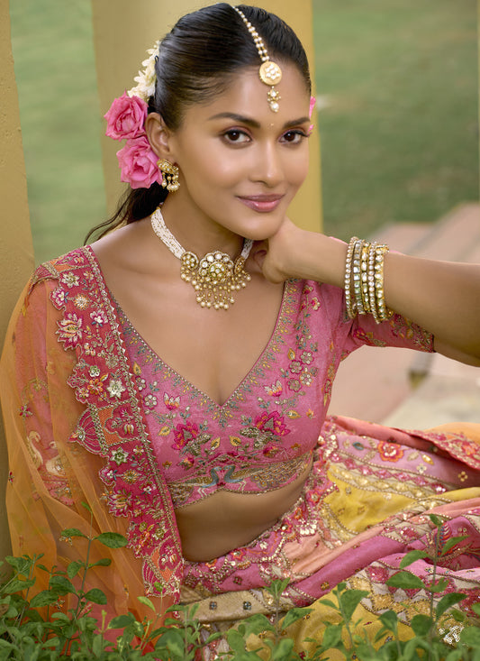 Dusty Pink Silk Heavy Cut Work and Sequins Embroidery Bridal Lehenga