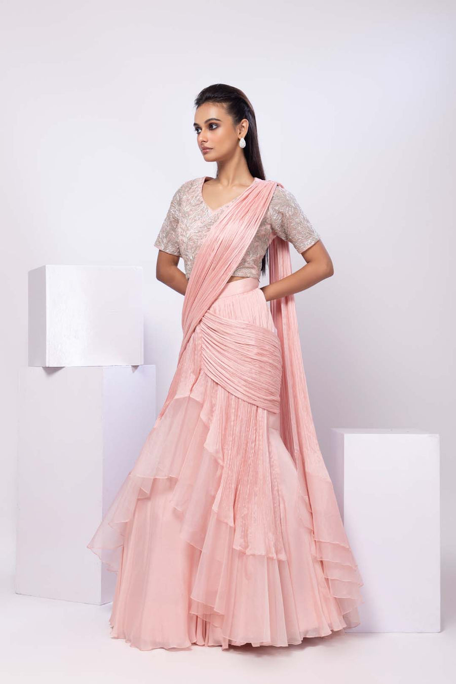 Pink Siana Drape Saree Set