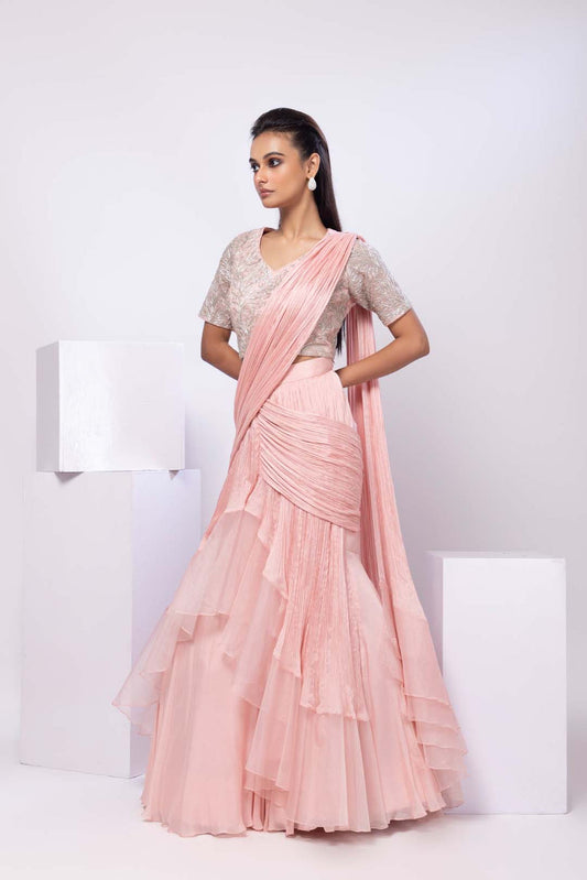 Pink Siana Drape Saree Set