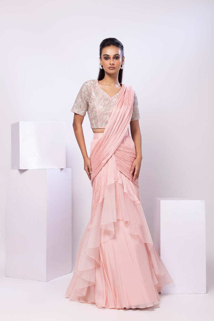 Pink Siana Drape Saree Set