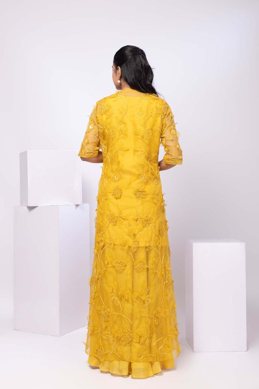 Yellow Wildflower Jacket and Drape Skirt Set
