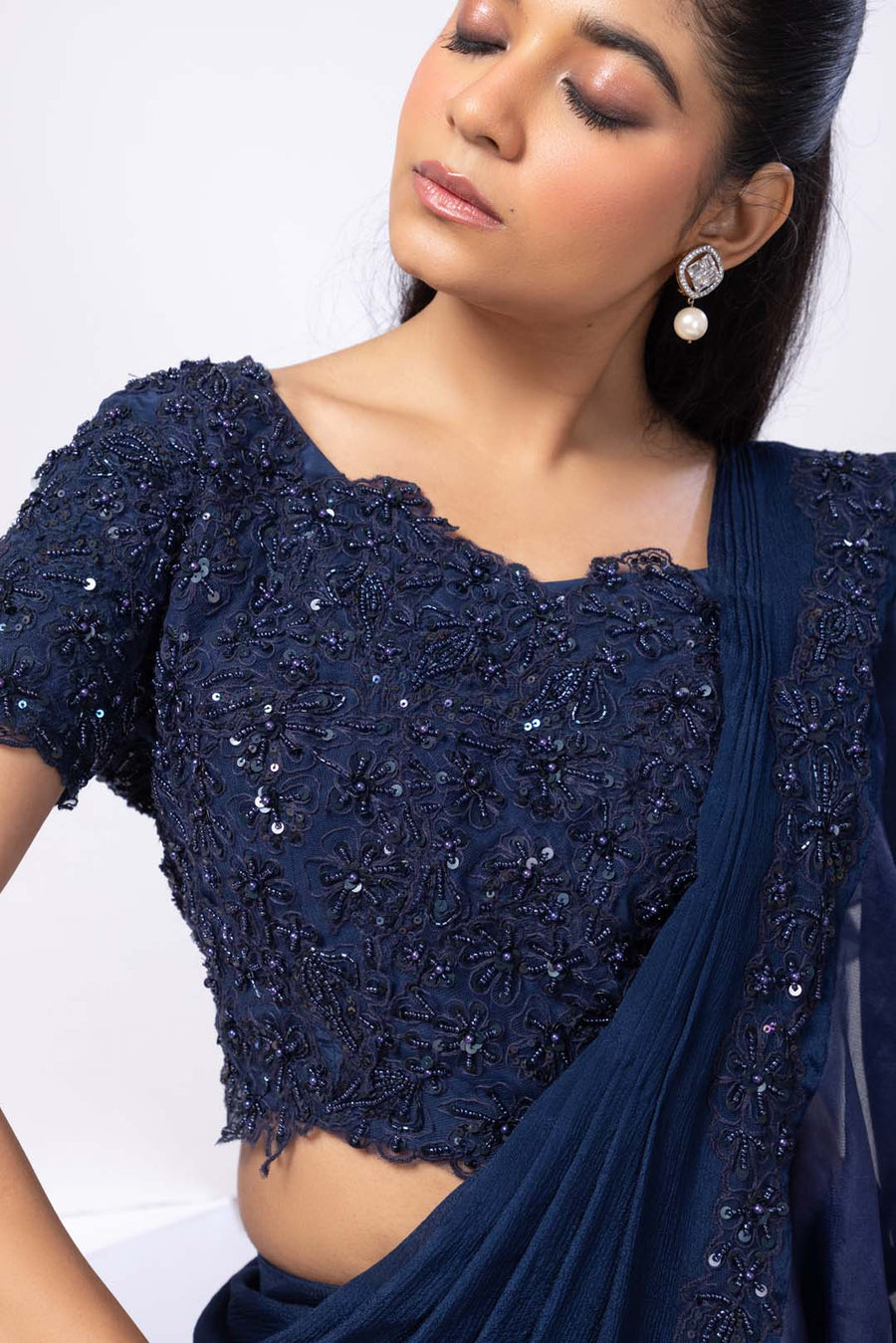 Nova Blue Drape Saree Set