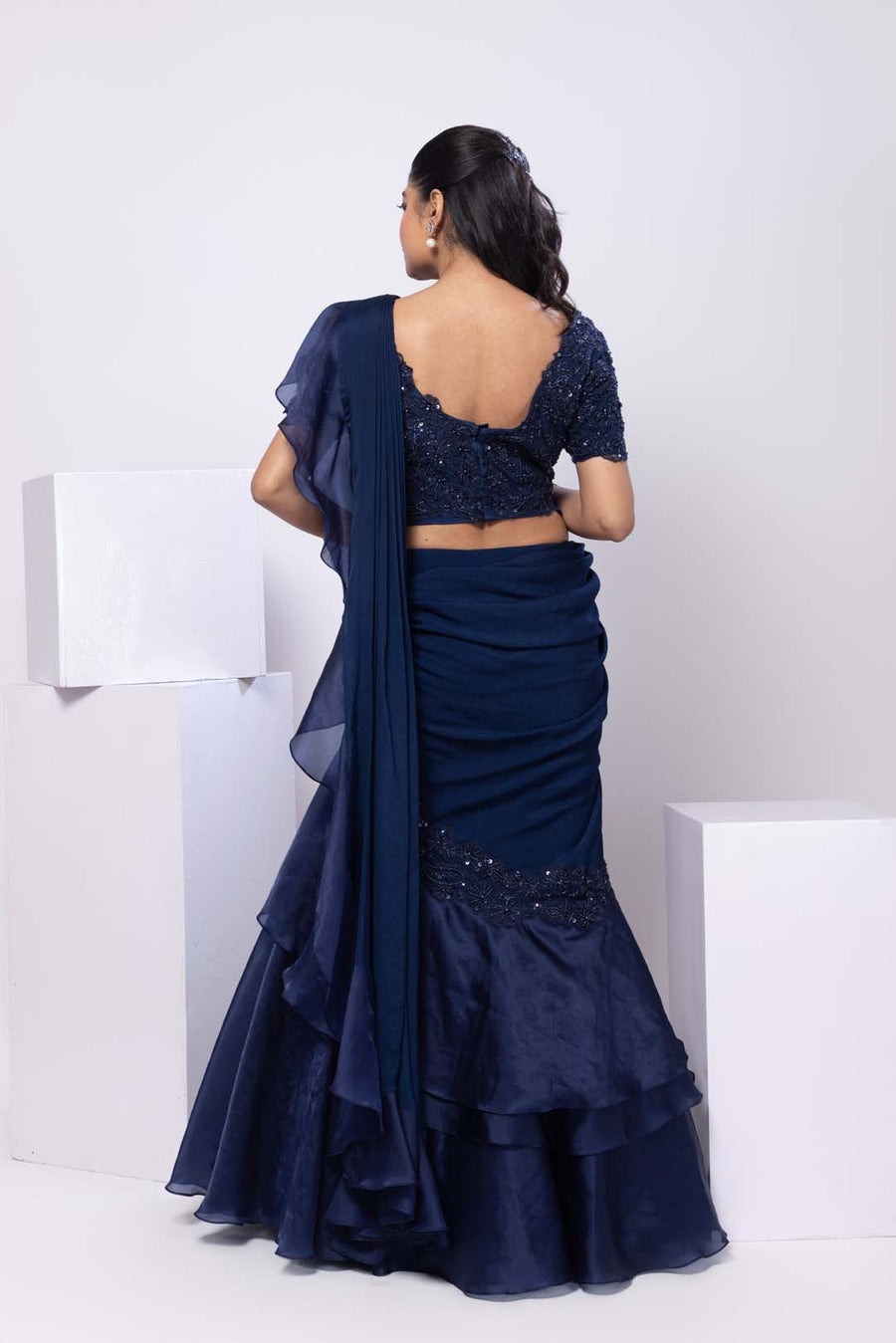 Nova Blue Drape Saree Set