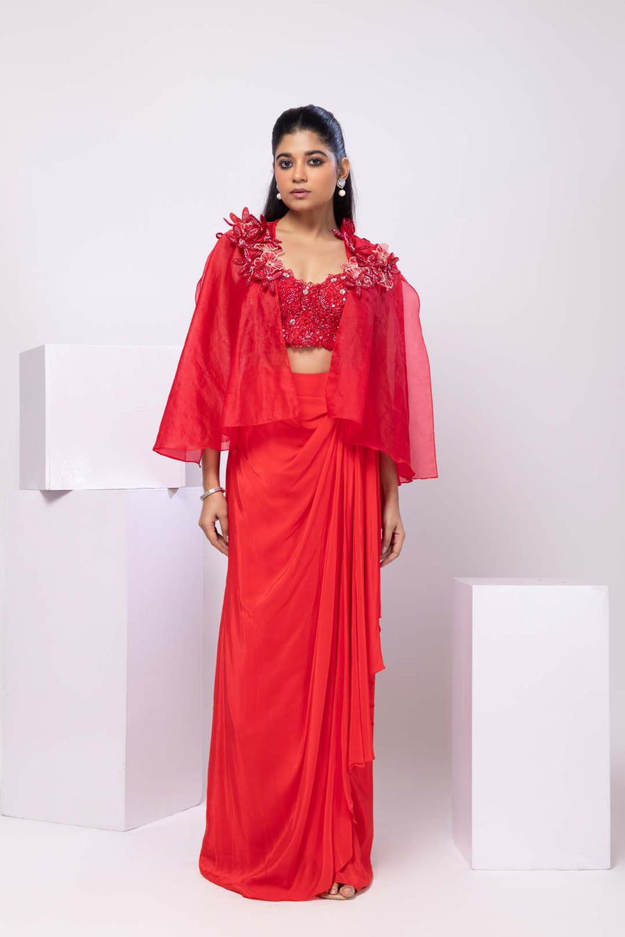 Scarlet Glow Cape and Drape Skirt Set