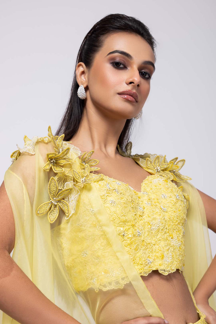 Sunlit cape and drape skirt set