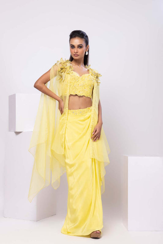 Sunlit cape and drape skirt set