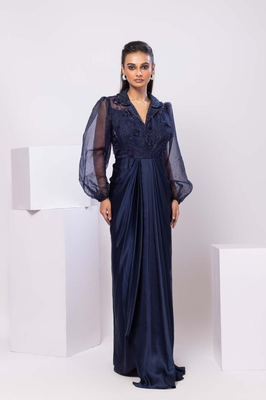 Navy Willow Collared Dress