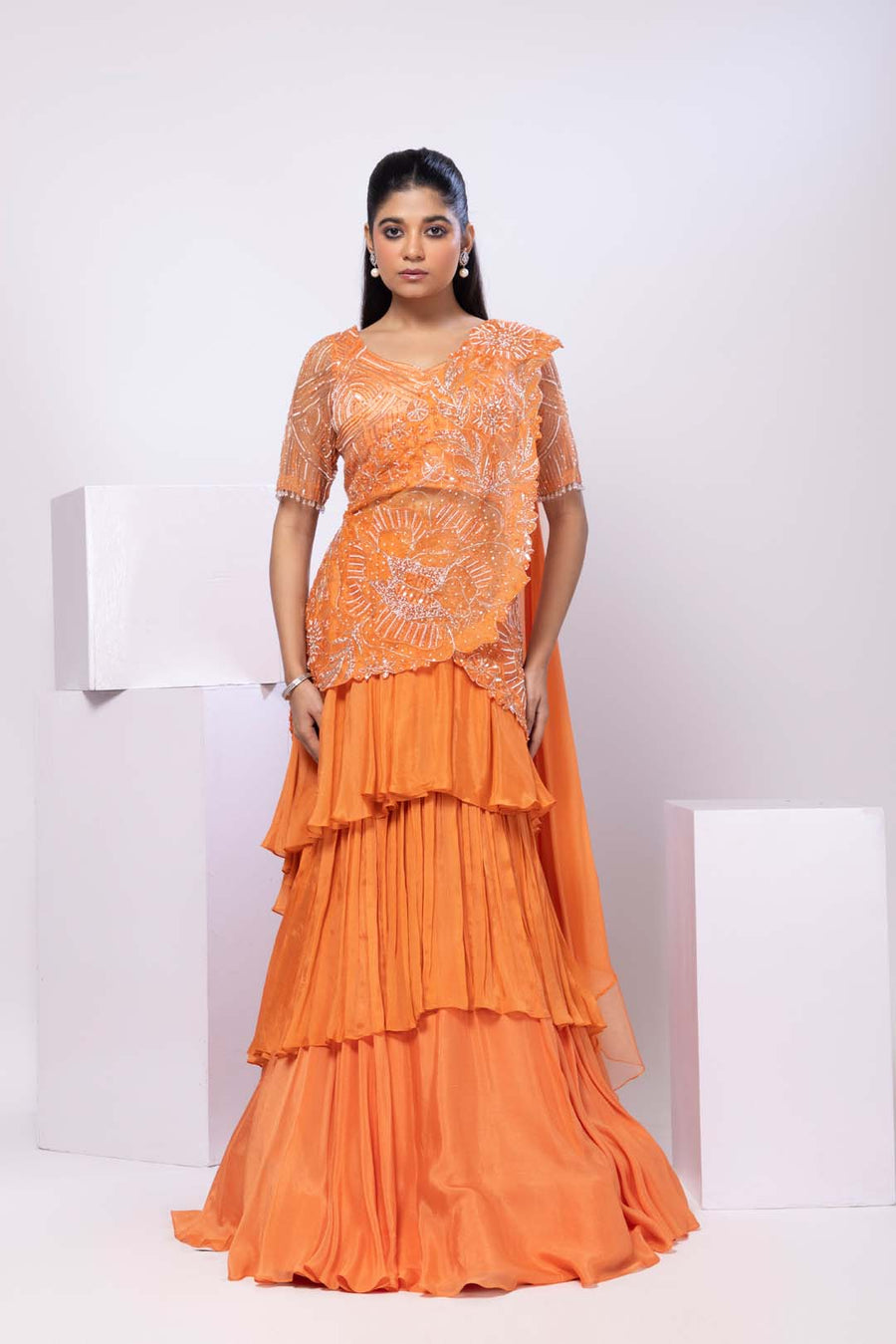 Crystal Orange Lehenga Set