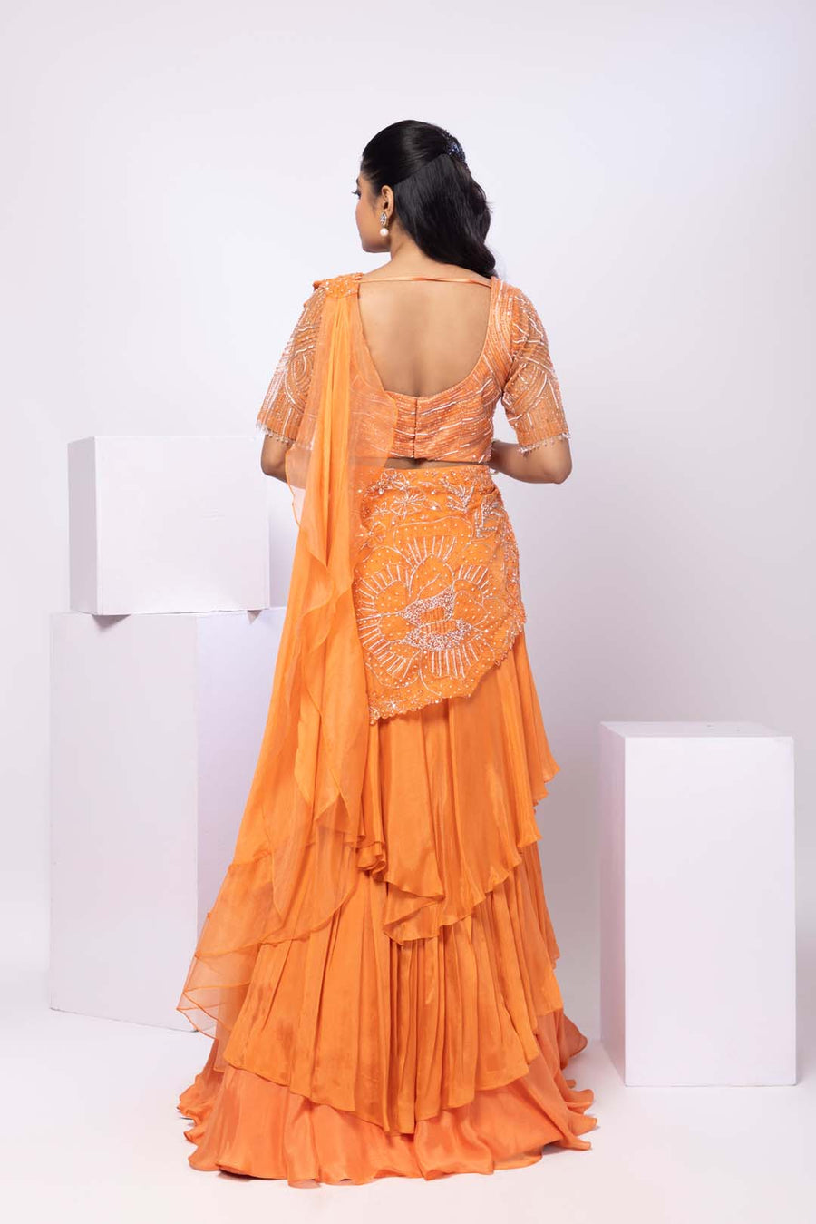 Crystal Orange Lehenga Set