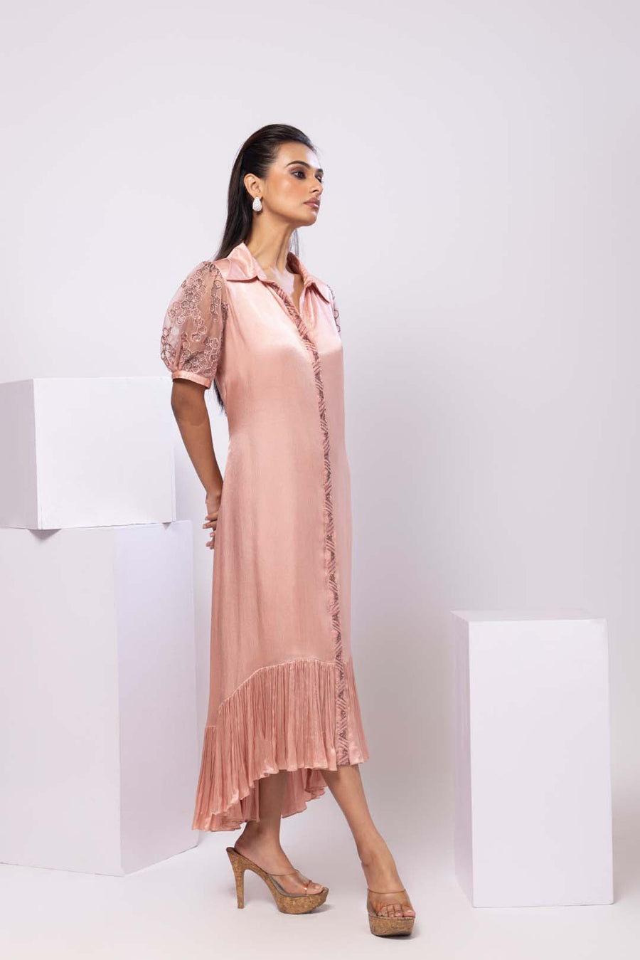 Rosewood Ruffle Shirt Dress