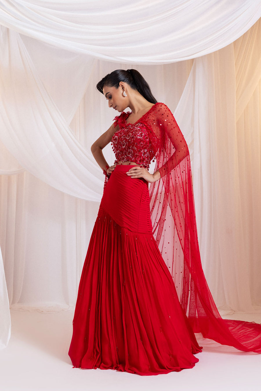 Crimson Red Gleam Saree