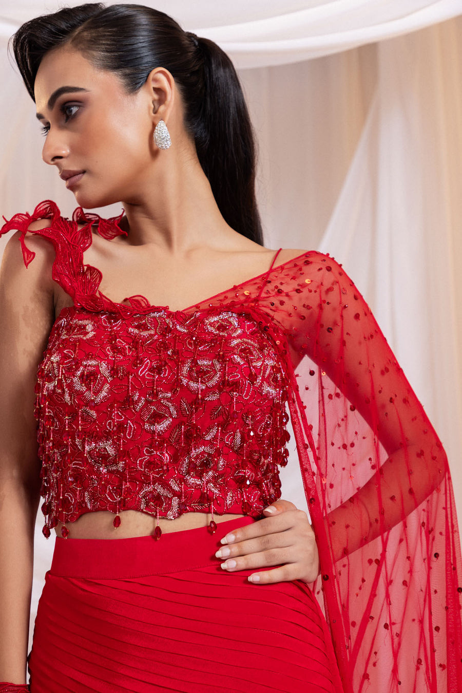 Crimson Red Gleam Saree