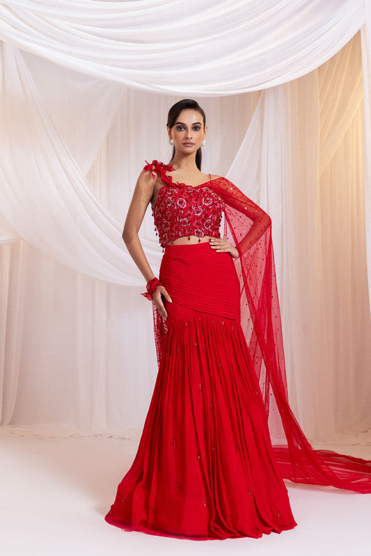 Crimson Red Gleam Saree