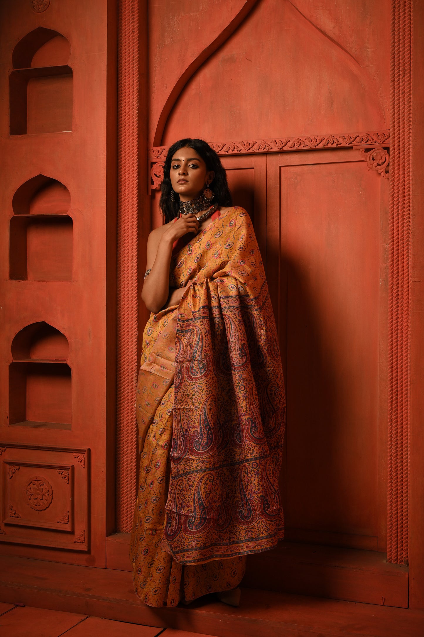 Rang Bahaar I Golden yellow paisley printed silk saree