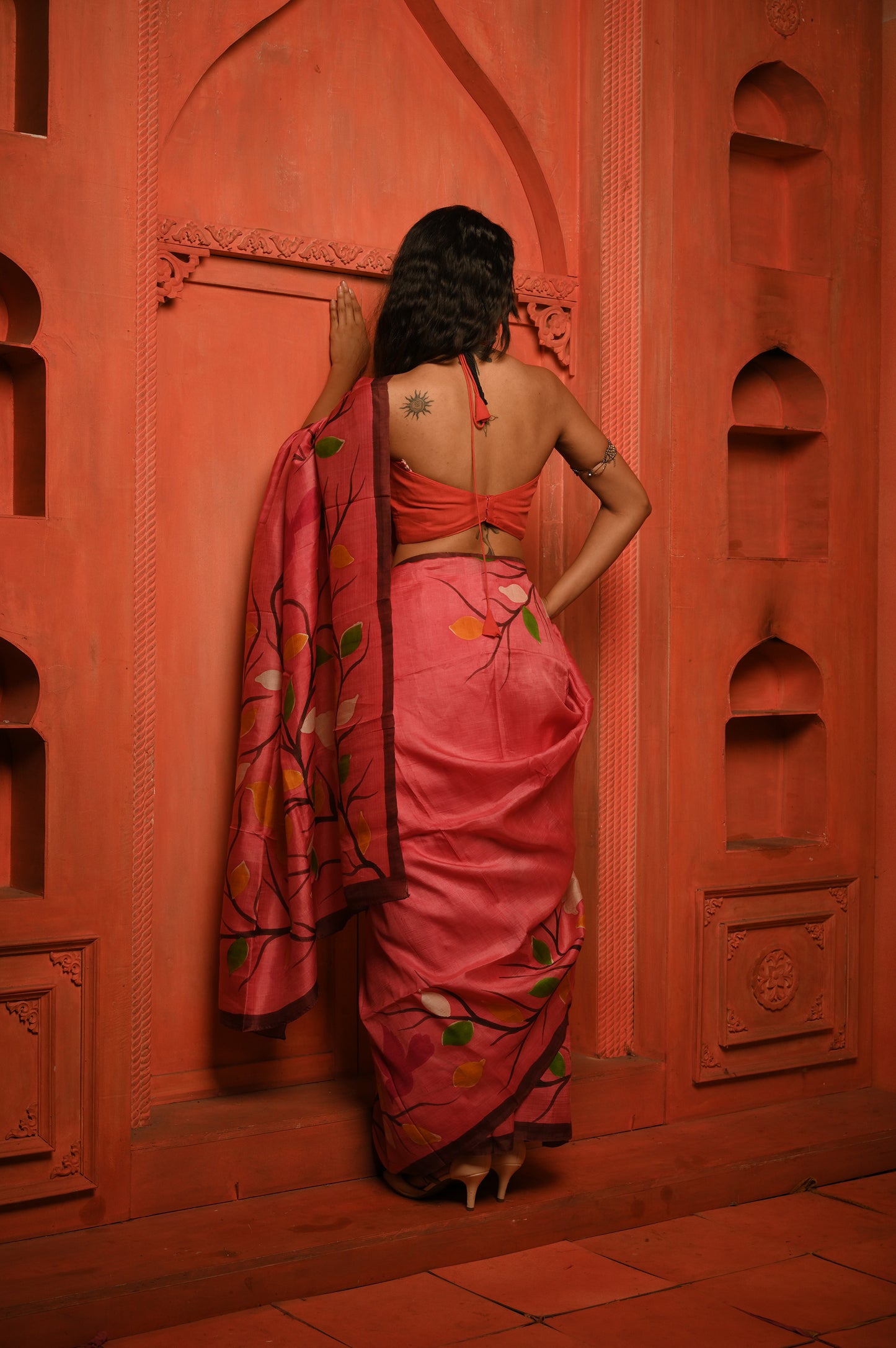 Phoolon ki baarish I Pink tussar saree with handpainted florals