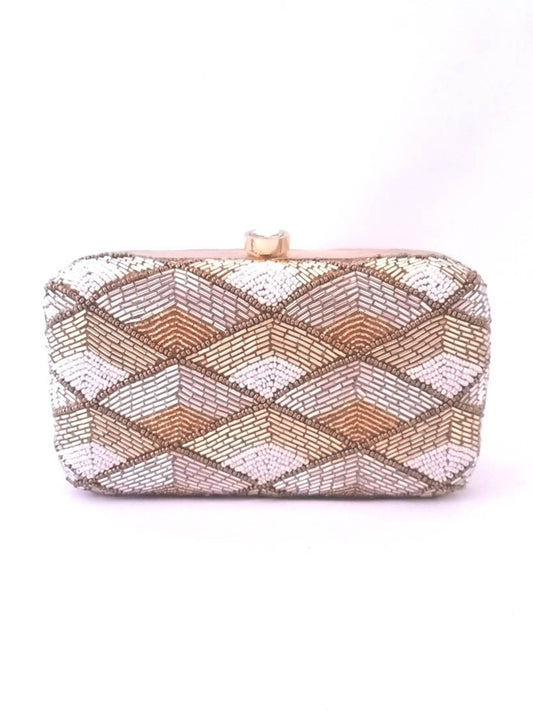 Tricolored Bugle Beads Hand Embroidered Clutch