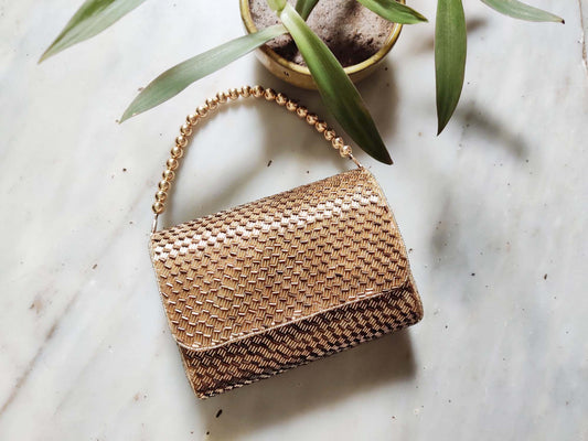 Gold Weave Flopover Hand Embroidered Clutch