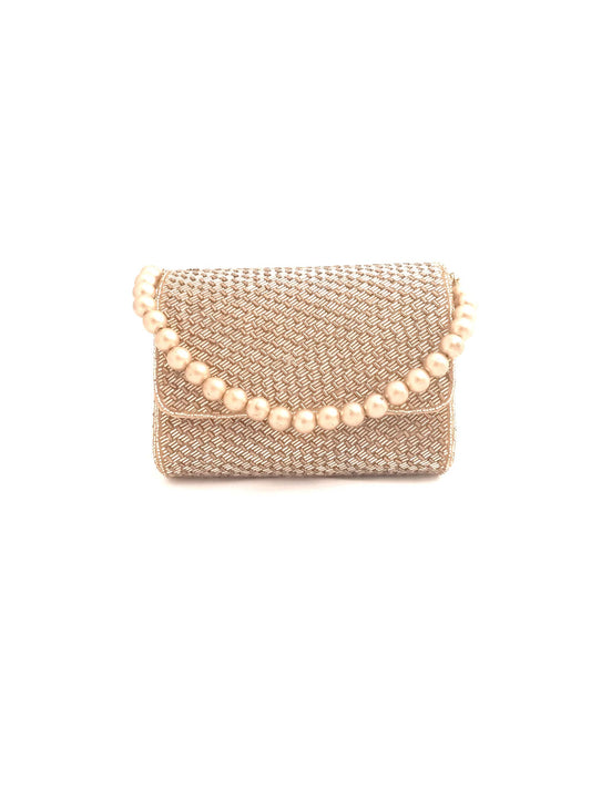Gold Weave Flopover Hand Embroidered Clutch