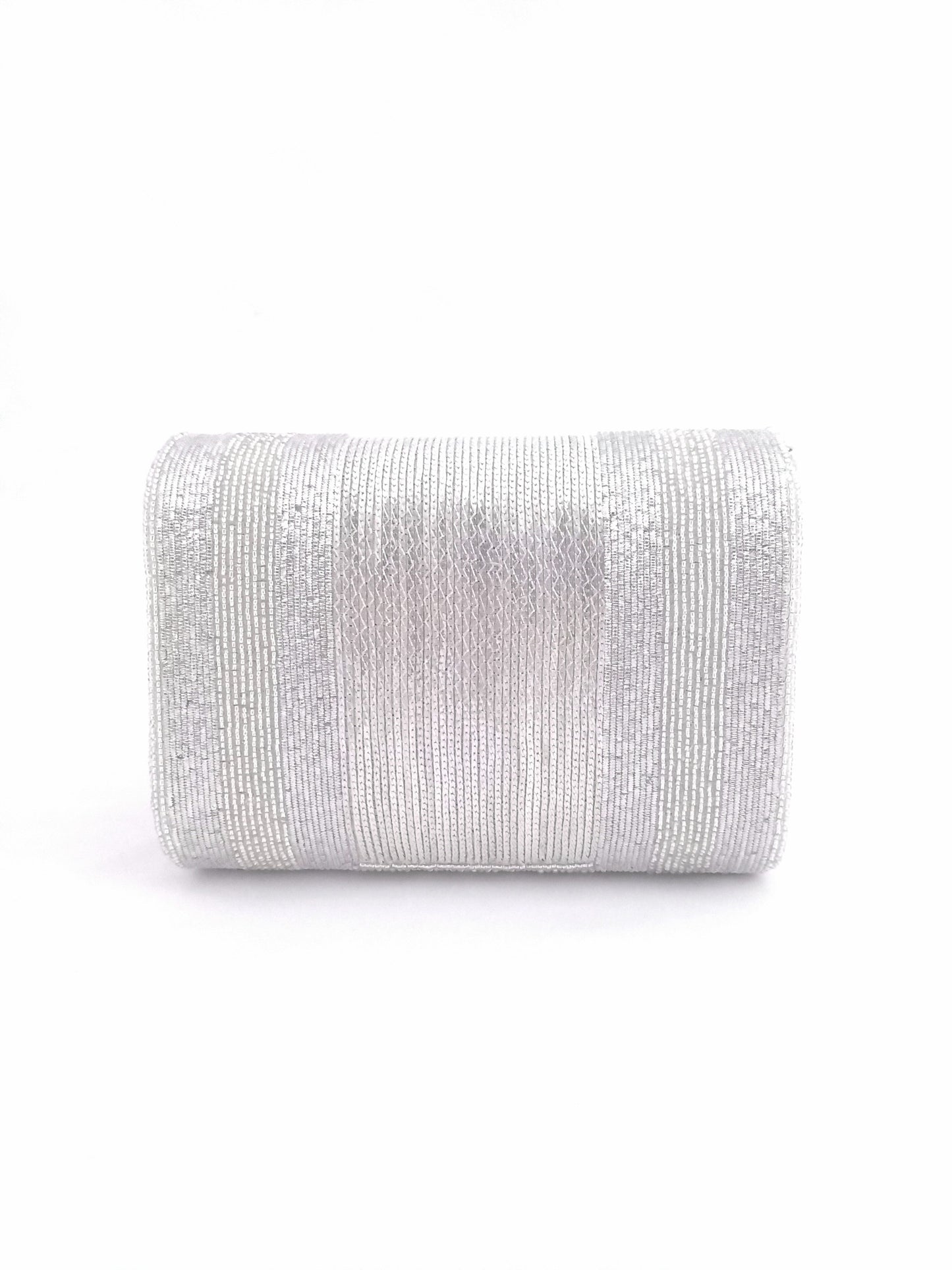White Brass Flap Over Hand Embroidered Clutch 