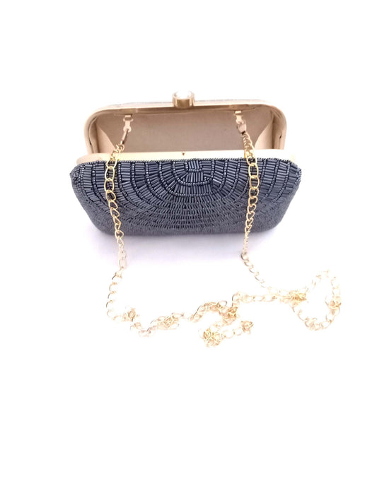 Grey Cleopatra Hand Embroidered and Bead Work Clutch